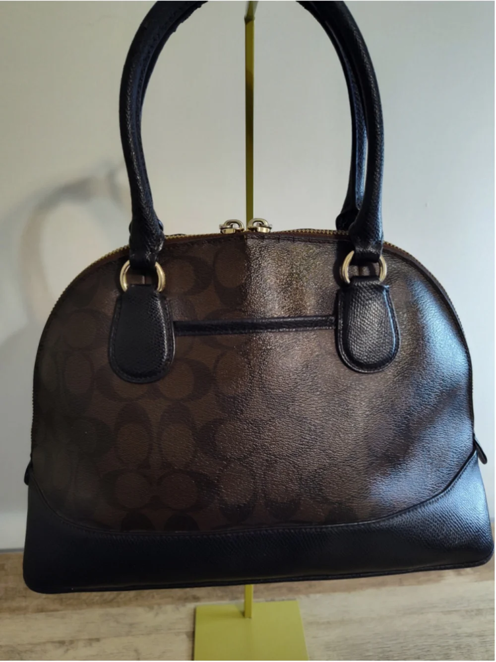 Women's Coach Signature Satchel Bag Brown and Black